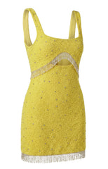 Posy Yellow Beaded Mini Dress
