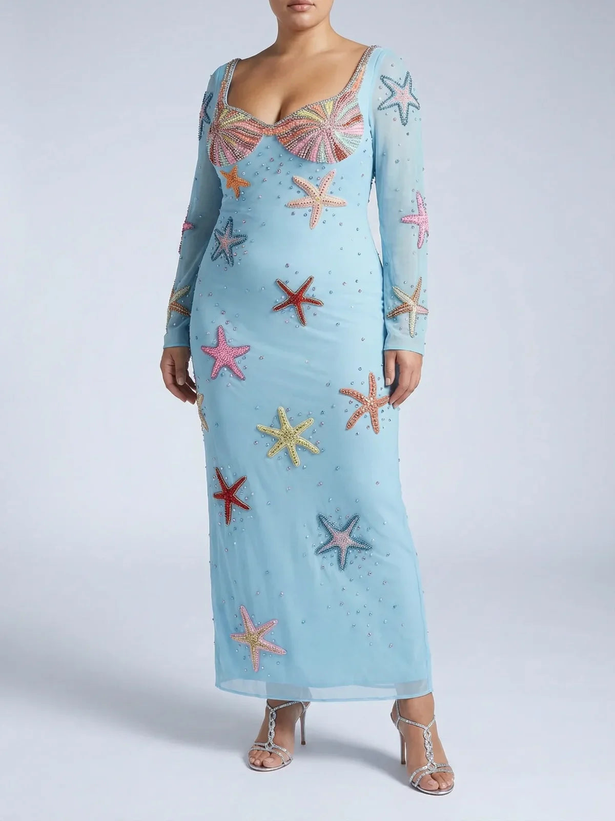 Crescent Shell Bell Sleeve Dress