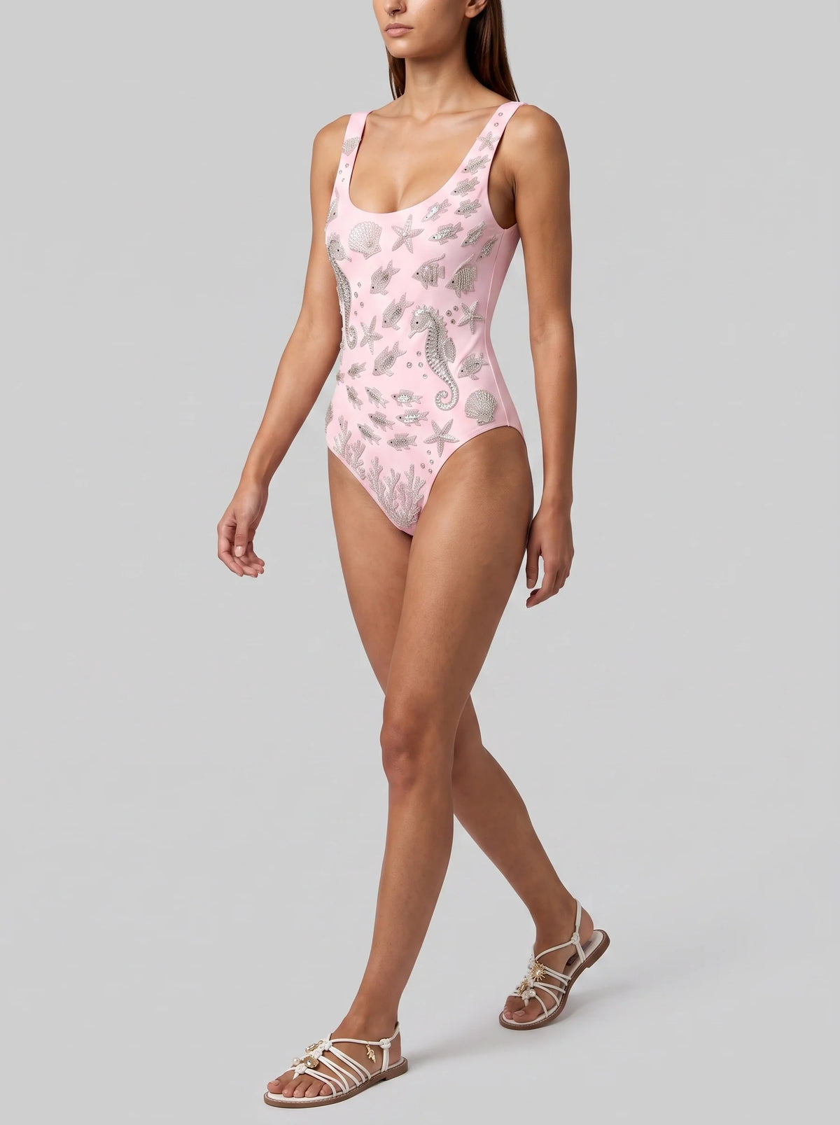 Coraline Hand Beaded Pink Swimsuit