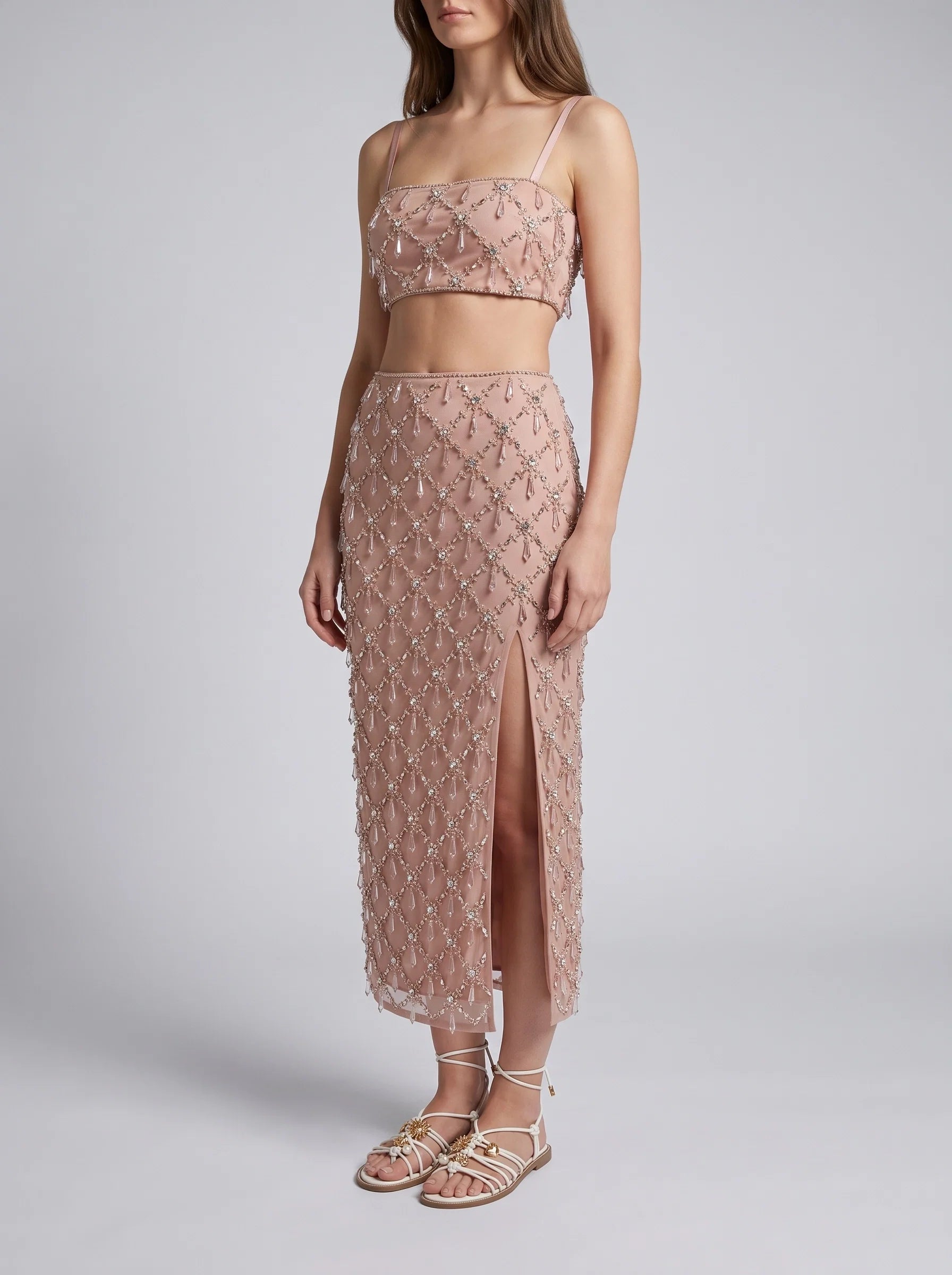 Calliope Luxury Crystal Co-Ord Top Nude