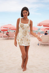 Ocean Treasure White and Gold Beaded Mini Dress