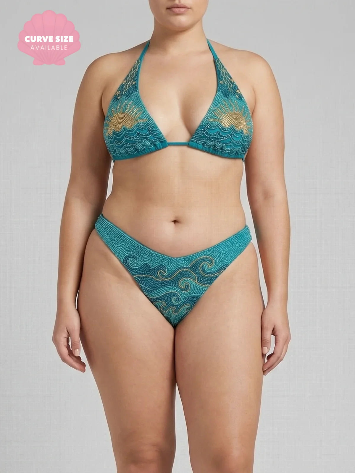 Sunshine Glow Beaded Bikini Top in Green