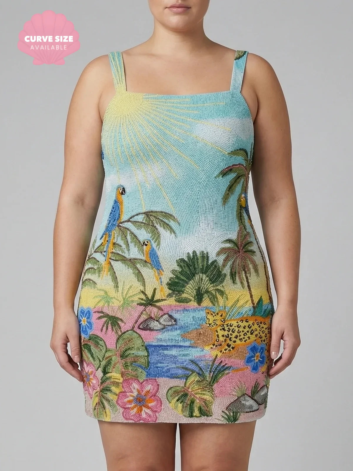 Sunshine Peacock Blue Beaded Mini Dress