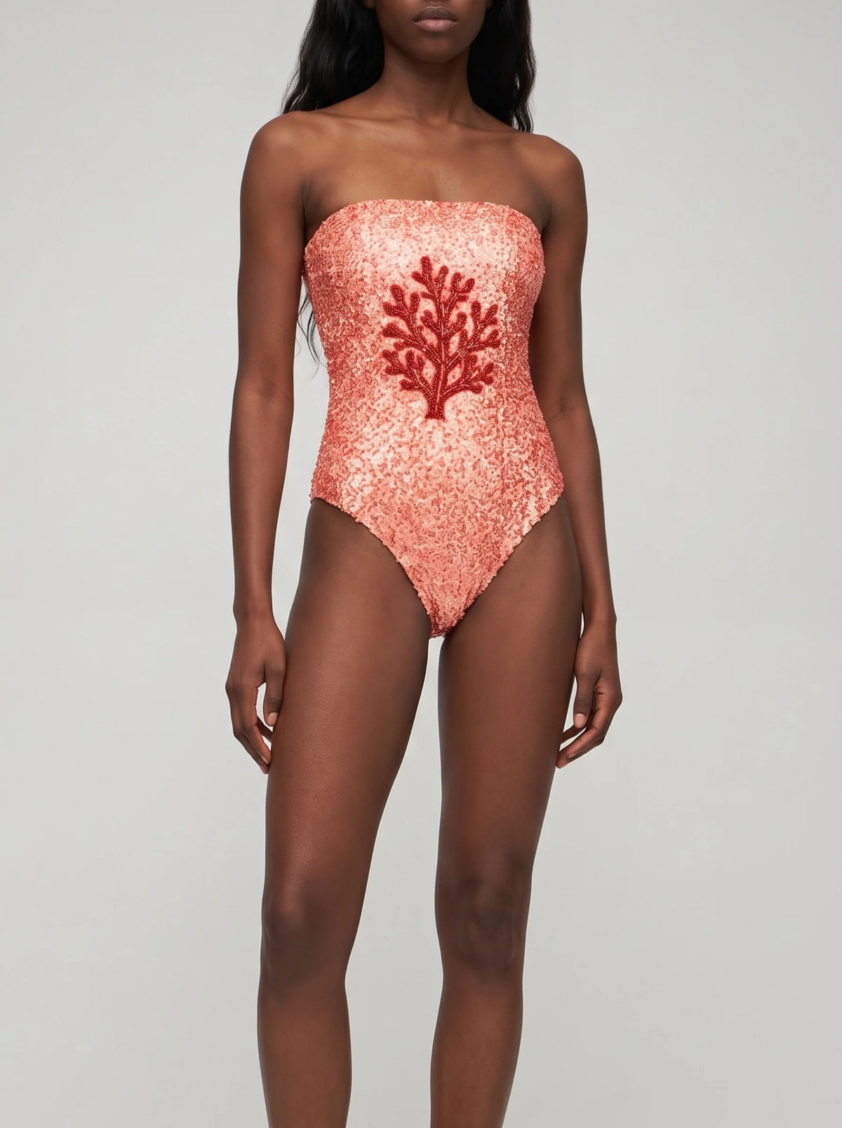 Under the Sea Hand-Embroidered Sequin Strapless Swimsuit