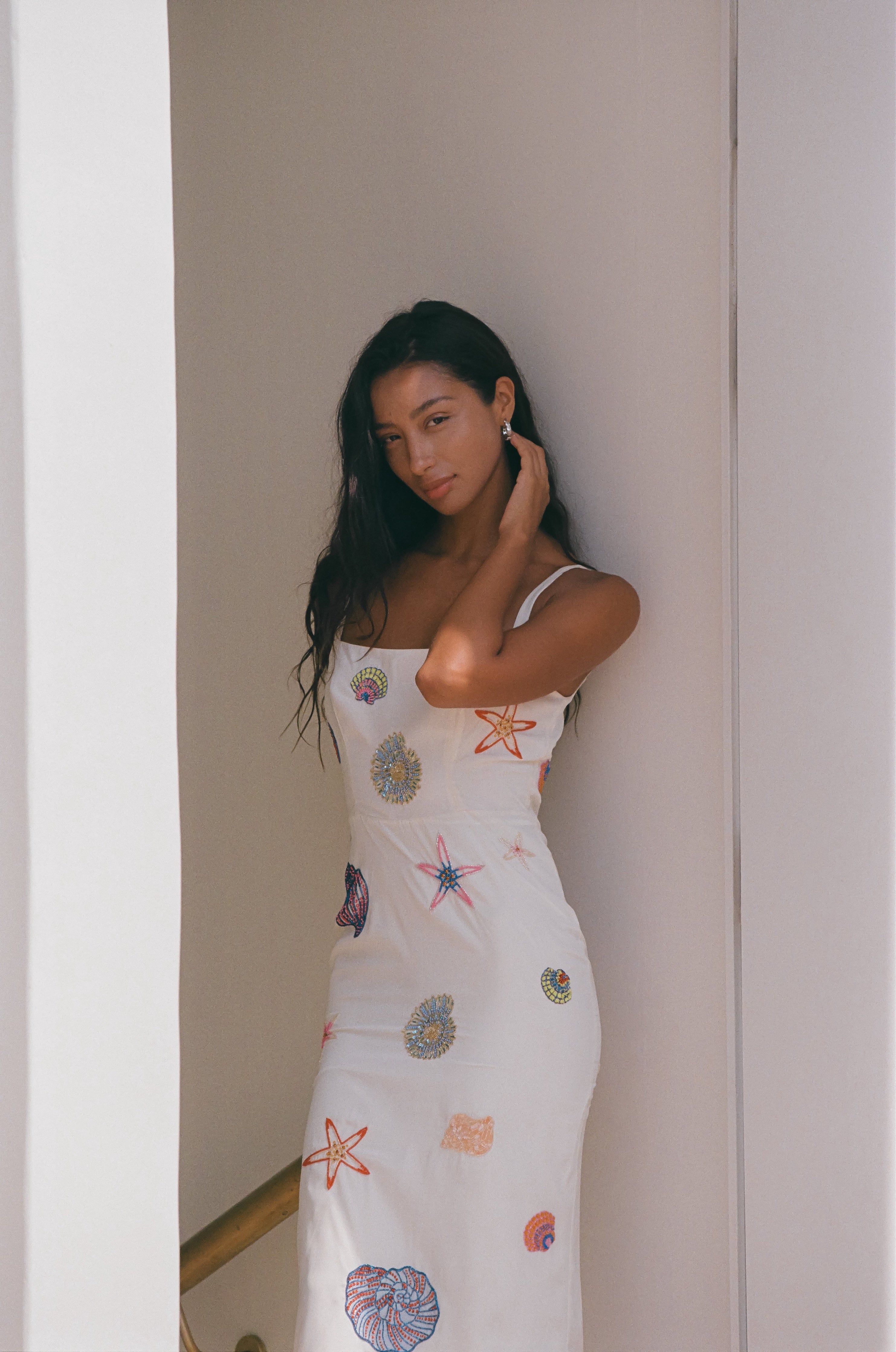 Kiara Crystal Midi Dress White