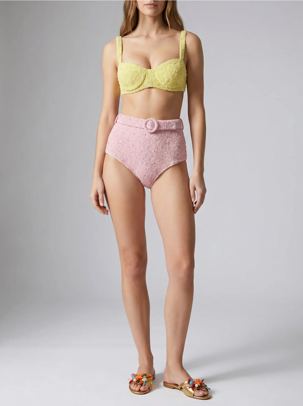 Heidi Hand Beaded Bikini Yellow Pink in Stock