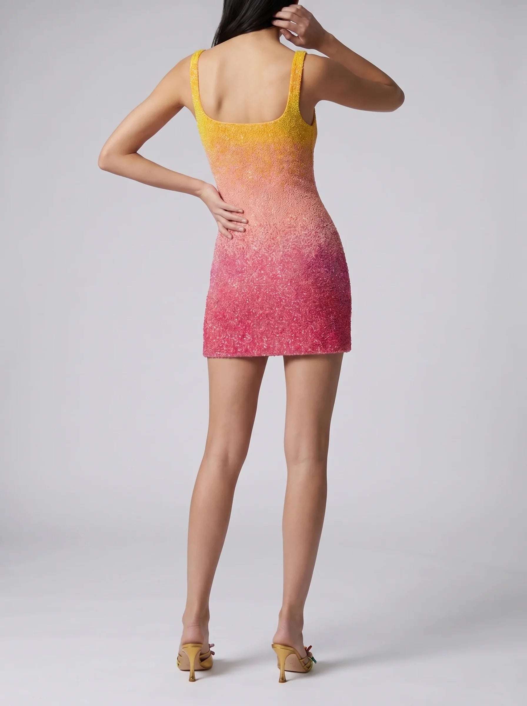 Sofia Hand Beaded Party Dress Orange Ombré