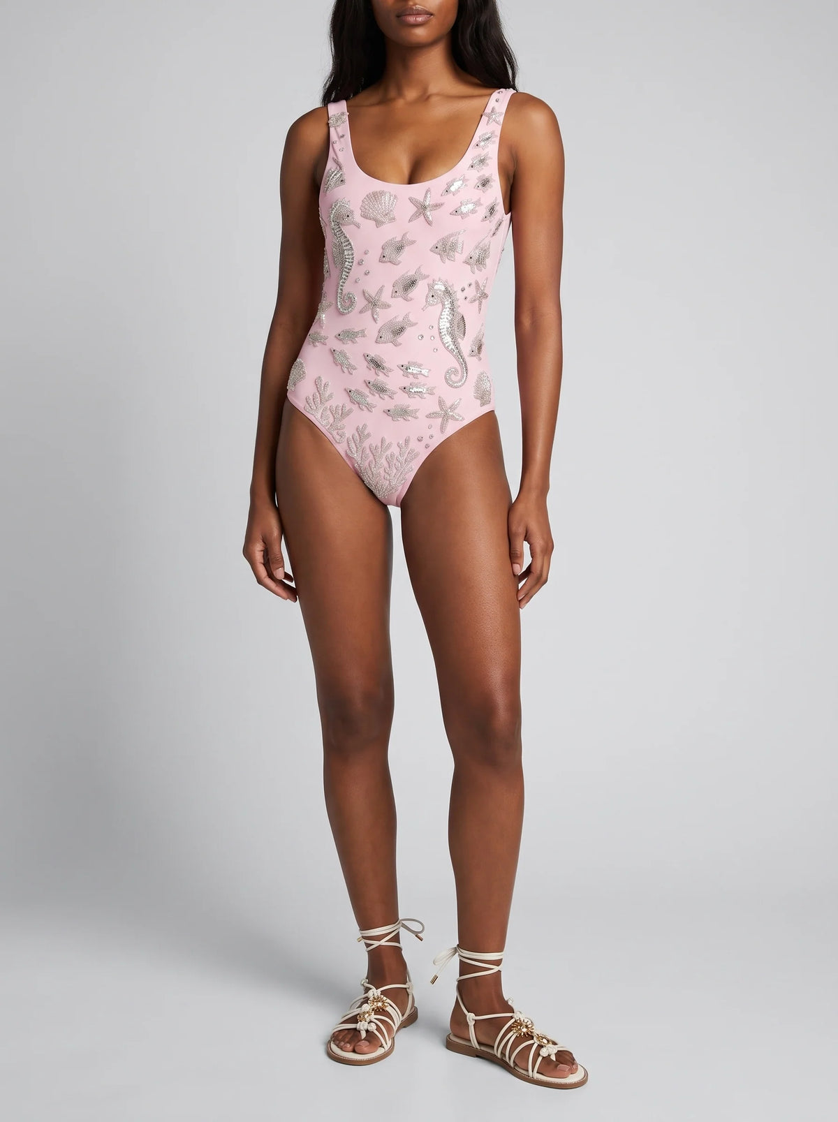 Coraline Hand Beaded Pink Swimsuit
