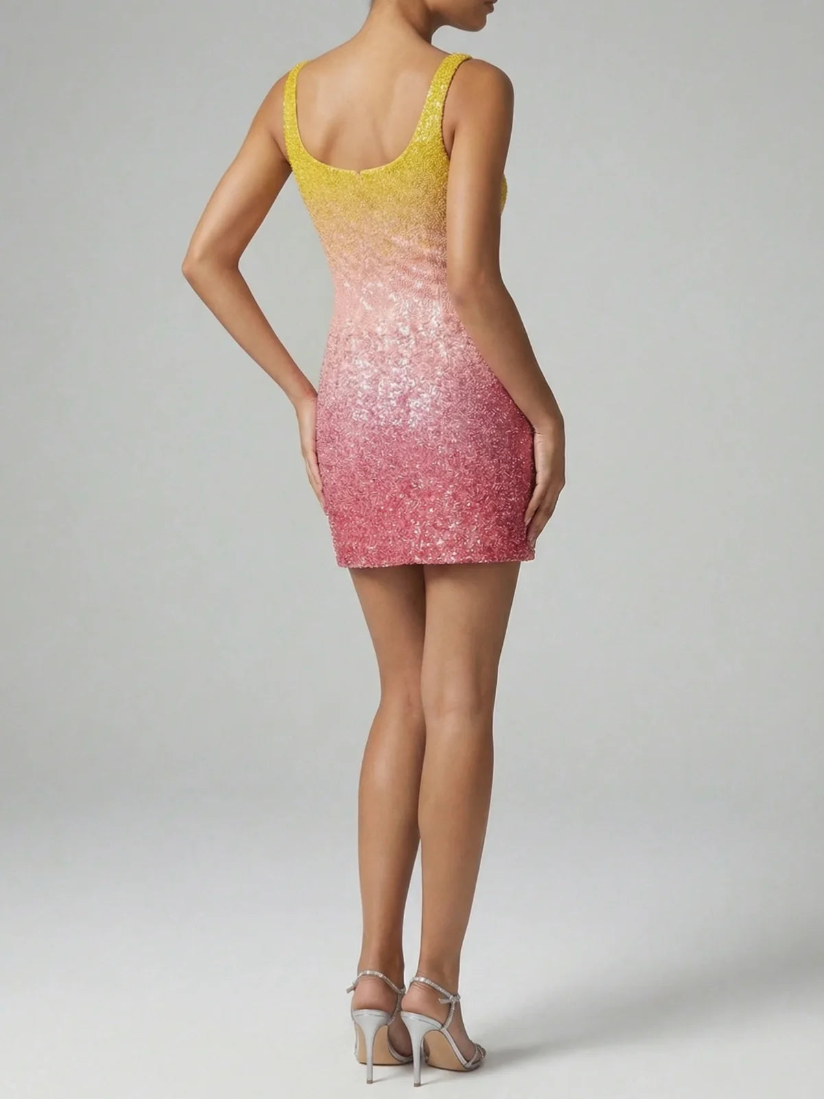 Sofia Hand Beaded Party Dress Orange Ombré