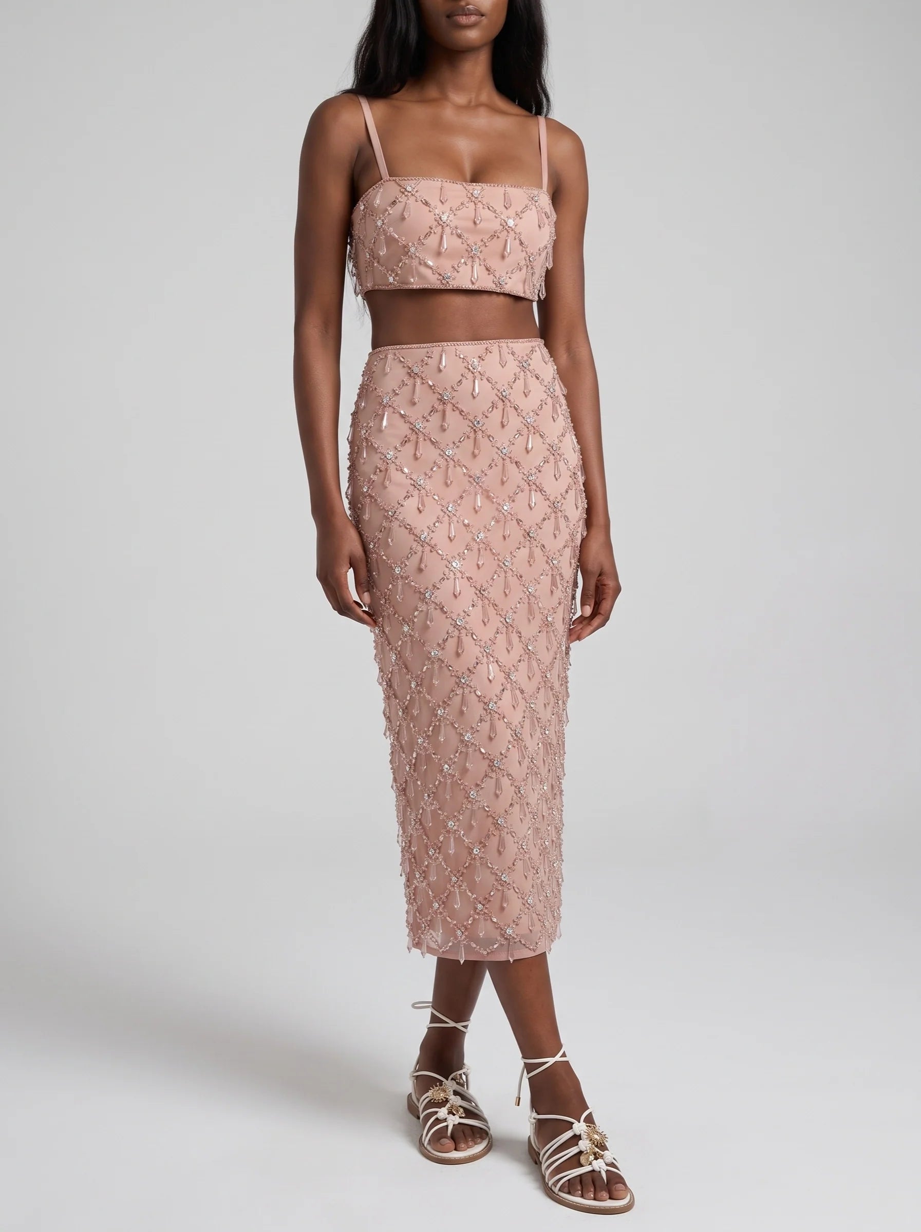 Calliope Luxury Crystal Co-Ord Skirt Nude