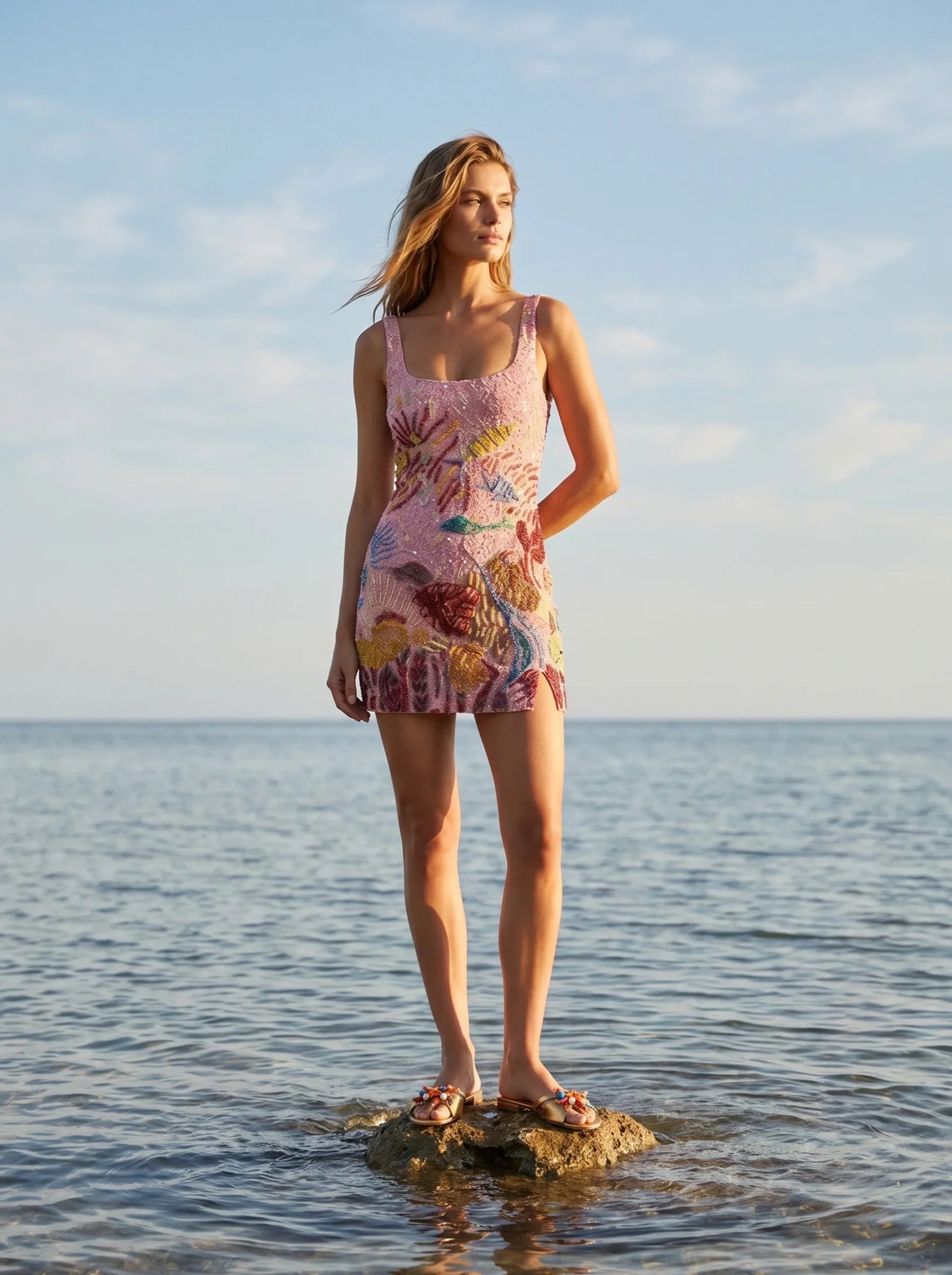 Oceanic Bloom Mini Dress