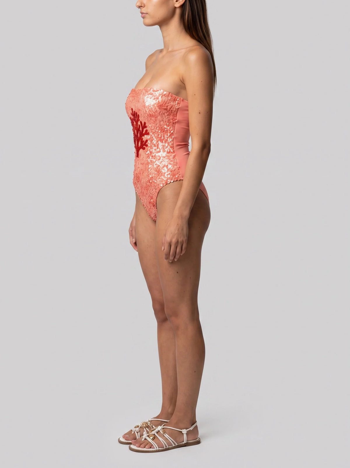 Under the Sea Hand-Embroidered Sequin Strapless Swimsuit
