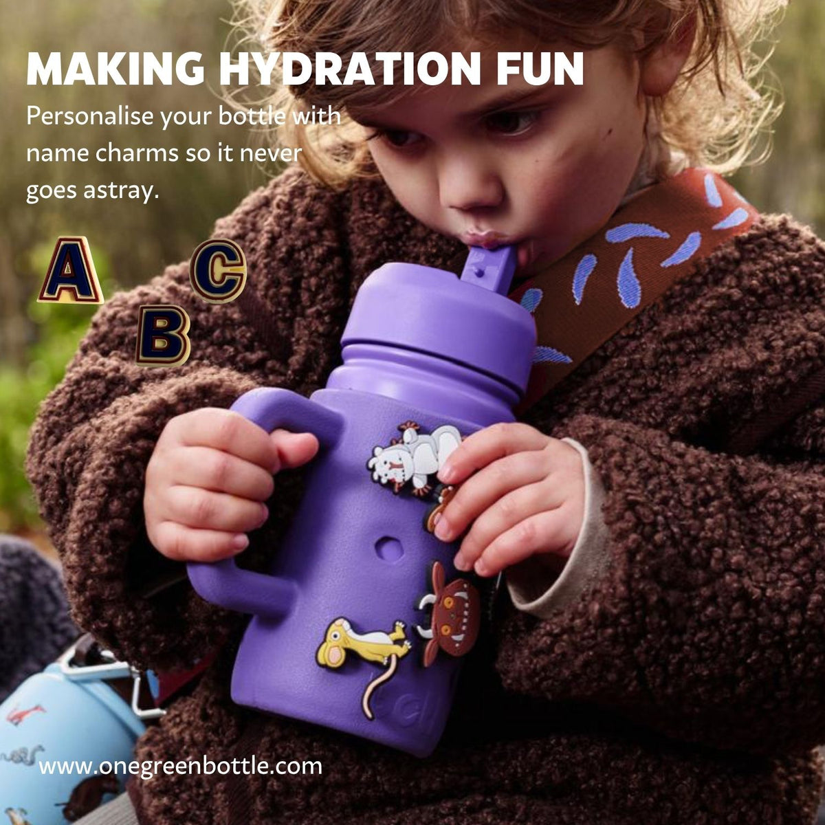 Personalised Gruffalo Purple Epic Jug Canteen | 400ml Kids Water Bottle With Charms