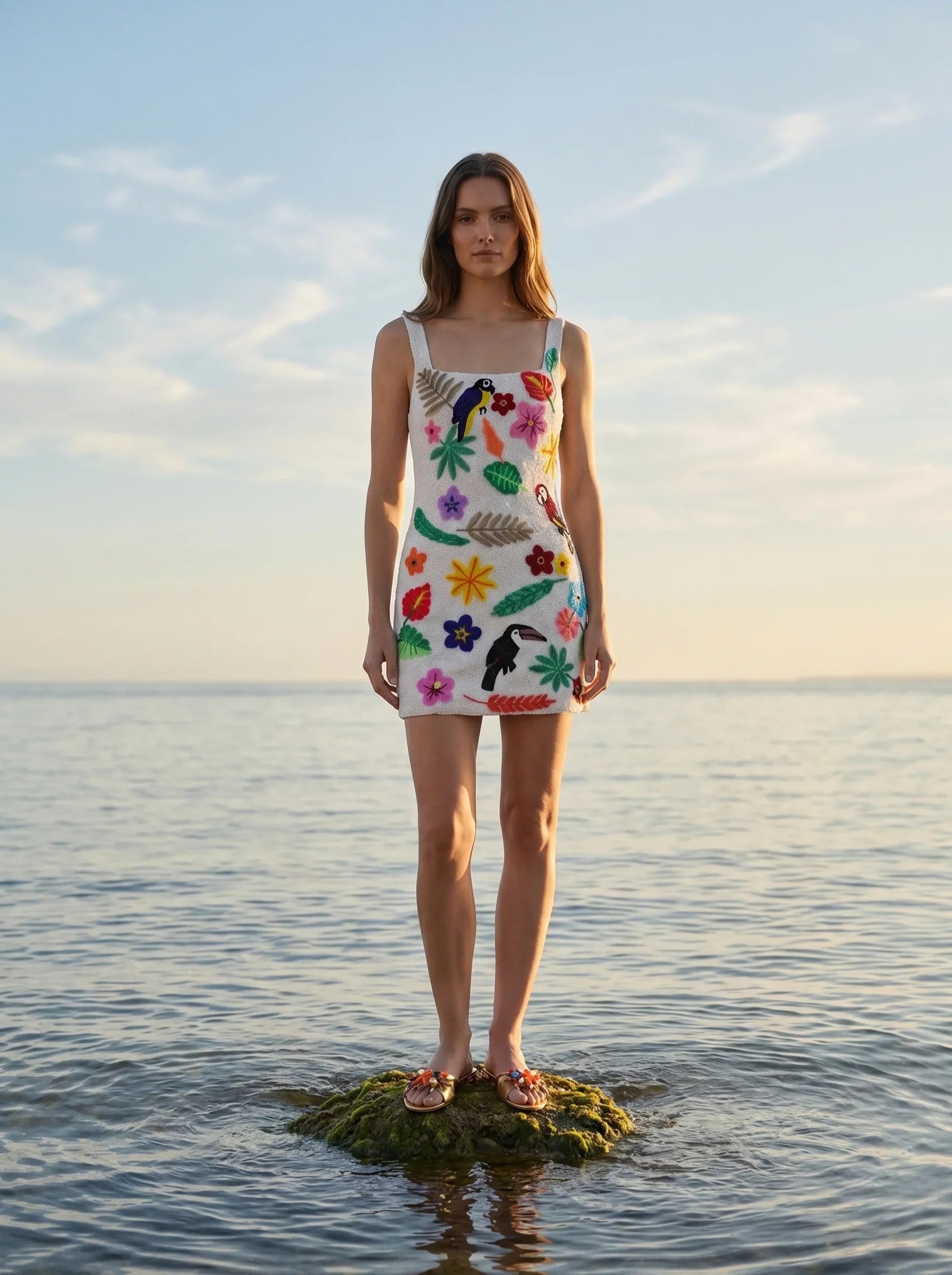 Sofia Tropical White Mini Dress