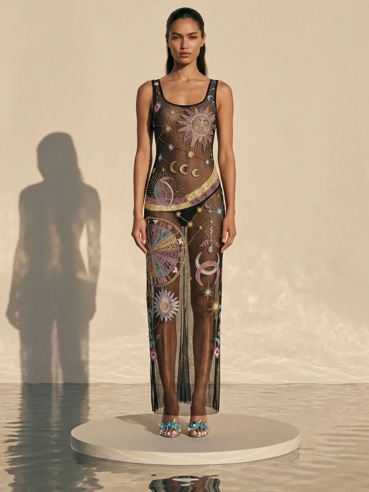 Starlit Cosmos Sheer Maxi Dress