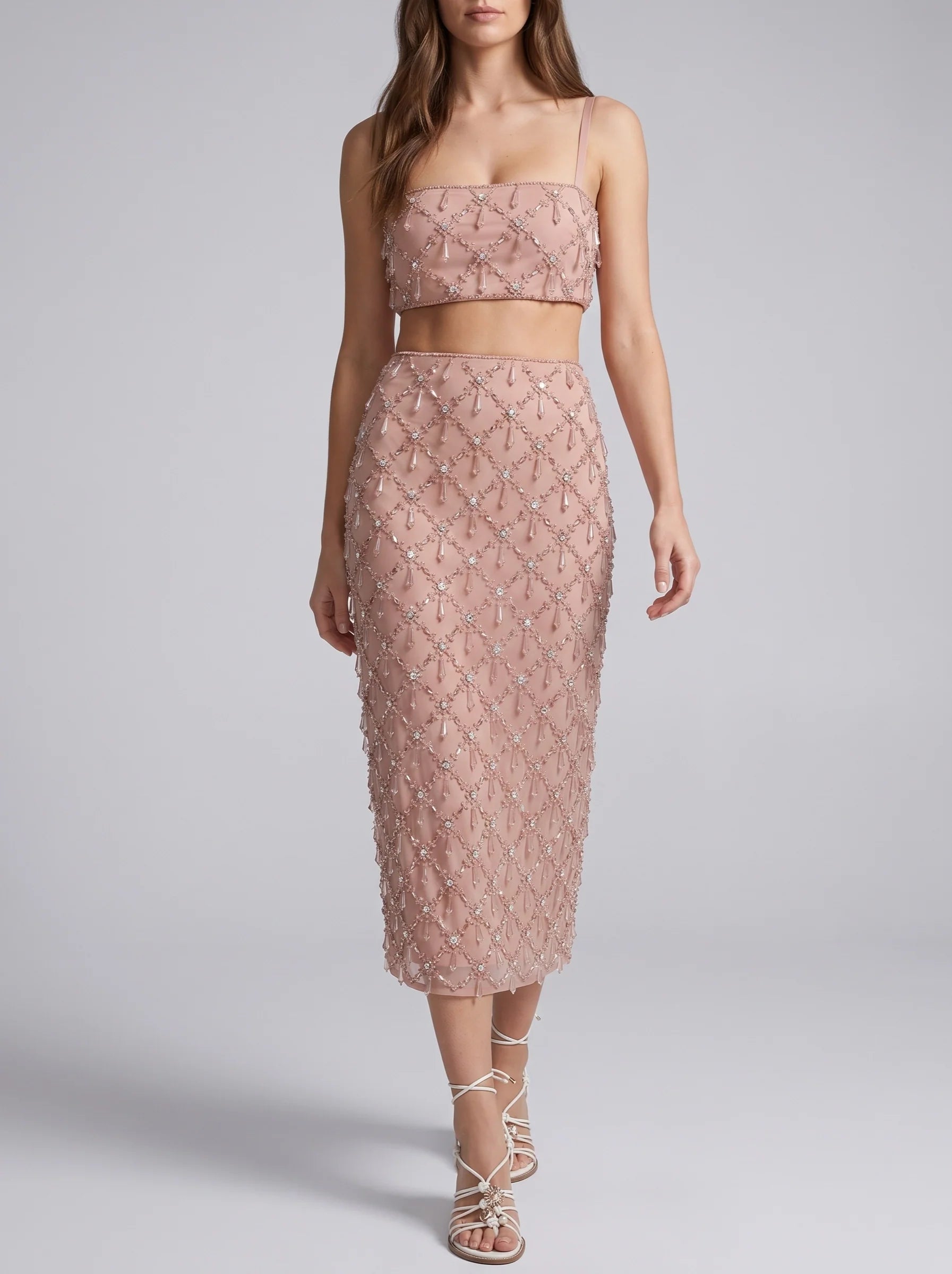 Calliope Luxury Crystal Co-Ord Top Nude