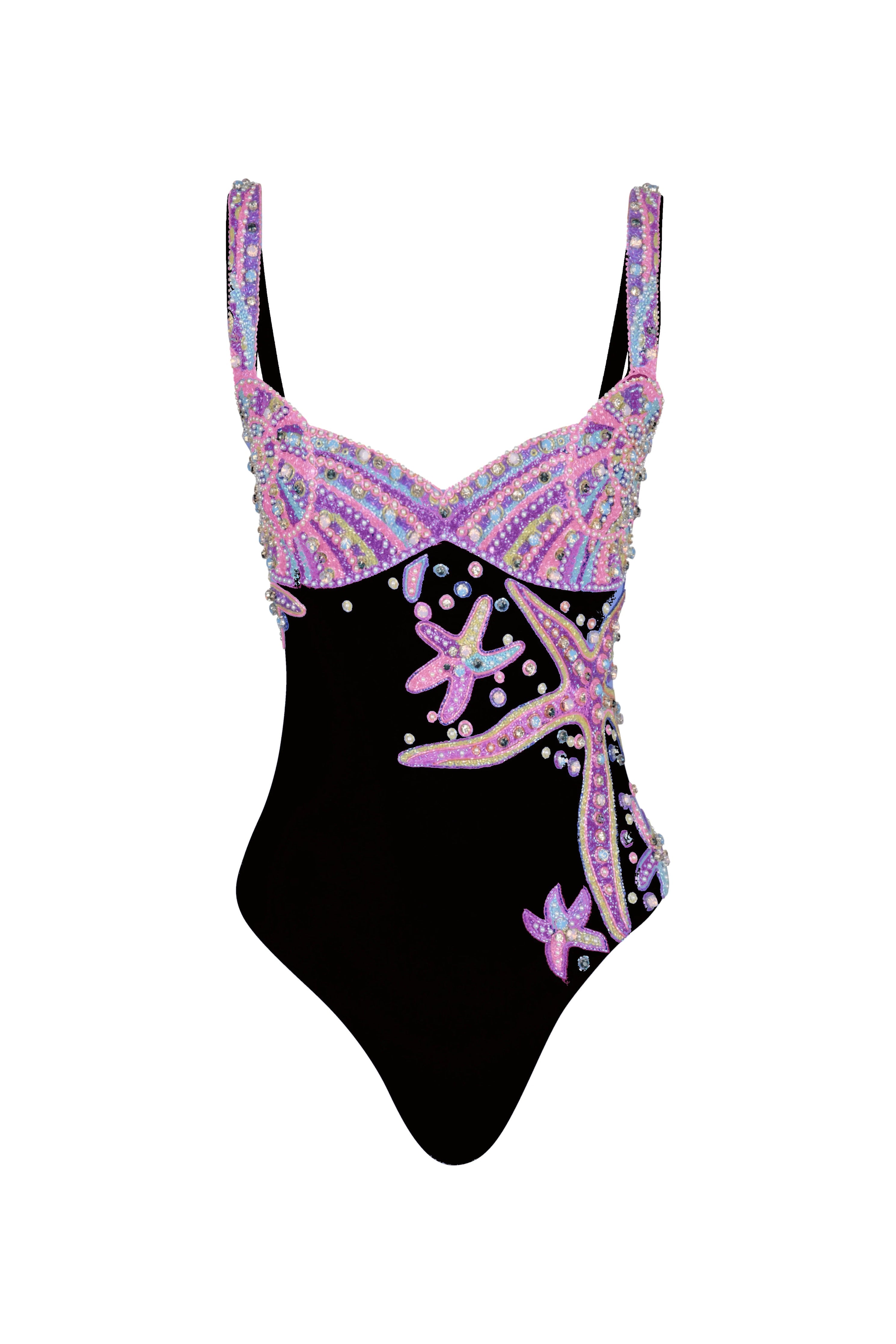 Selene Sea Shell Swimsuit in Black Pink Shell Bust