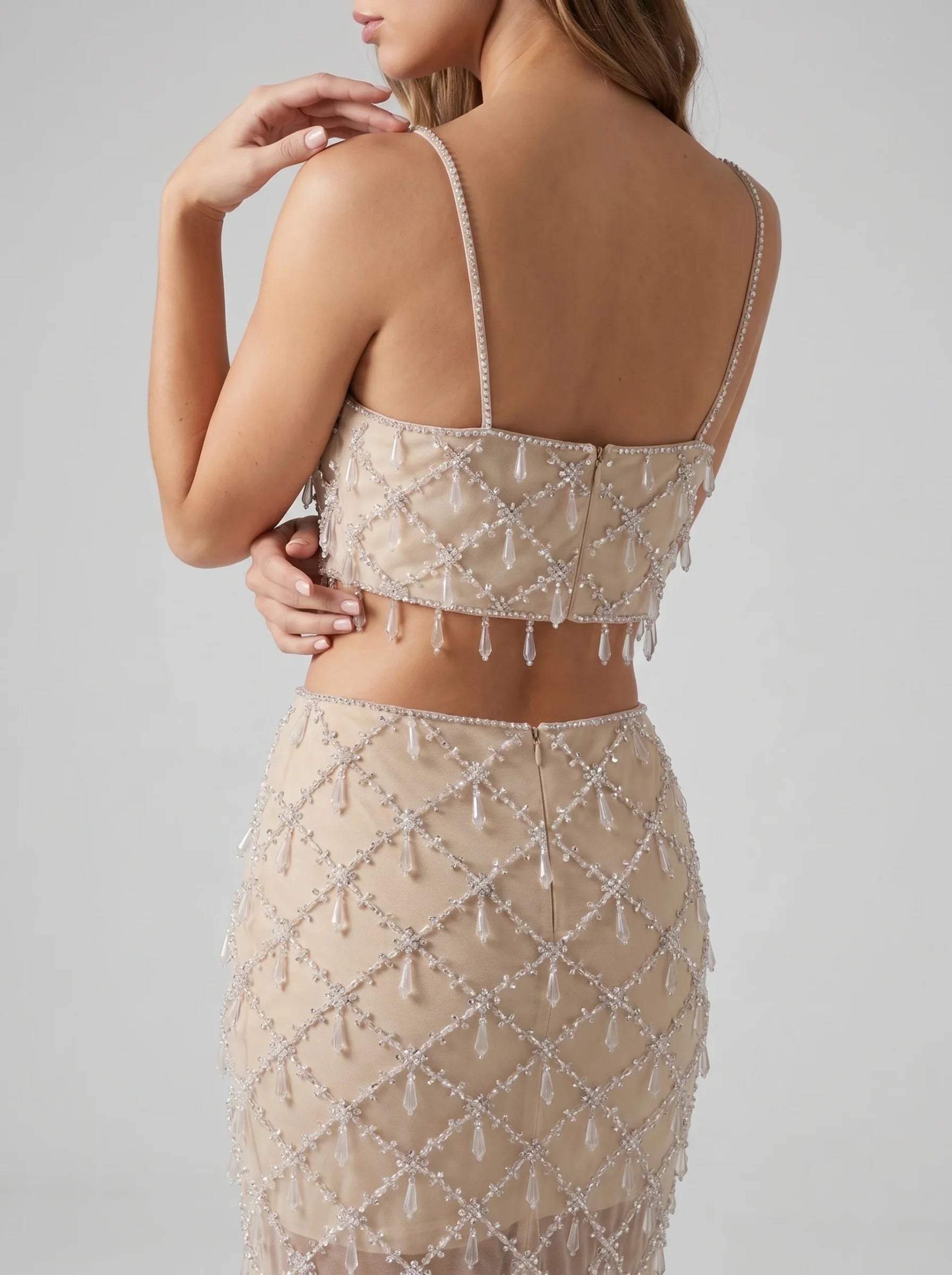 Calliope Luxury Crystal Co-Ord Skirt Nude