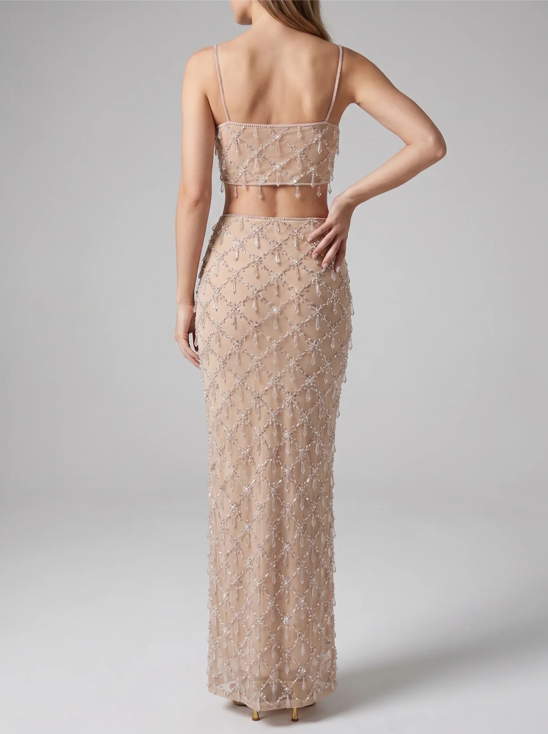 Calliope Luxury Crystal Co-Ord Top Nude