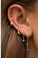 Sun and Moon Stacked Teardrop Earrings in Gold