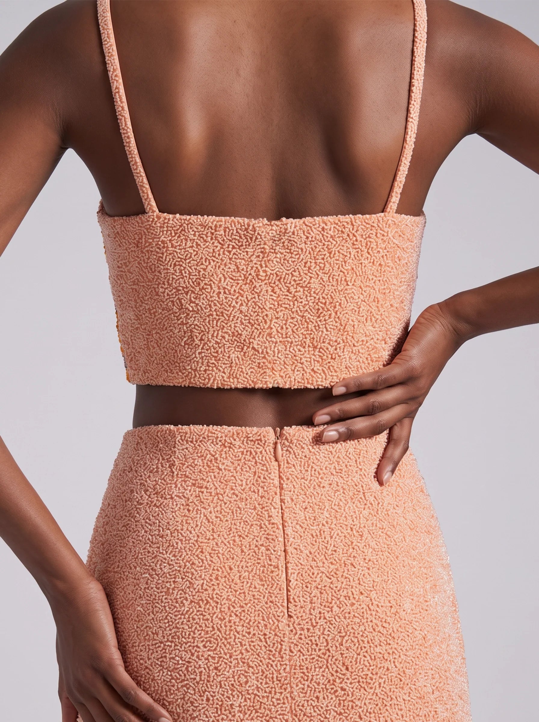 Melodie Co-Ord Hand Embroidered Crystal Top Peach