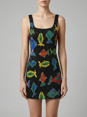 Tropical Fish Beaded Mini Dress