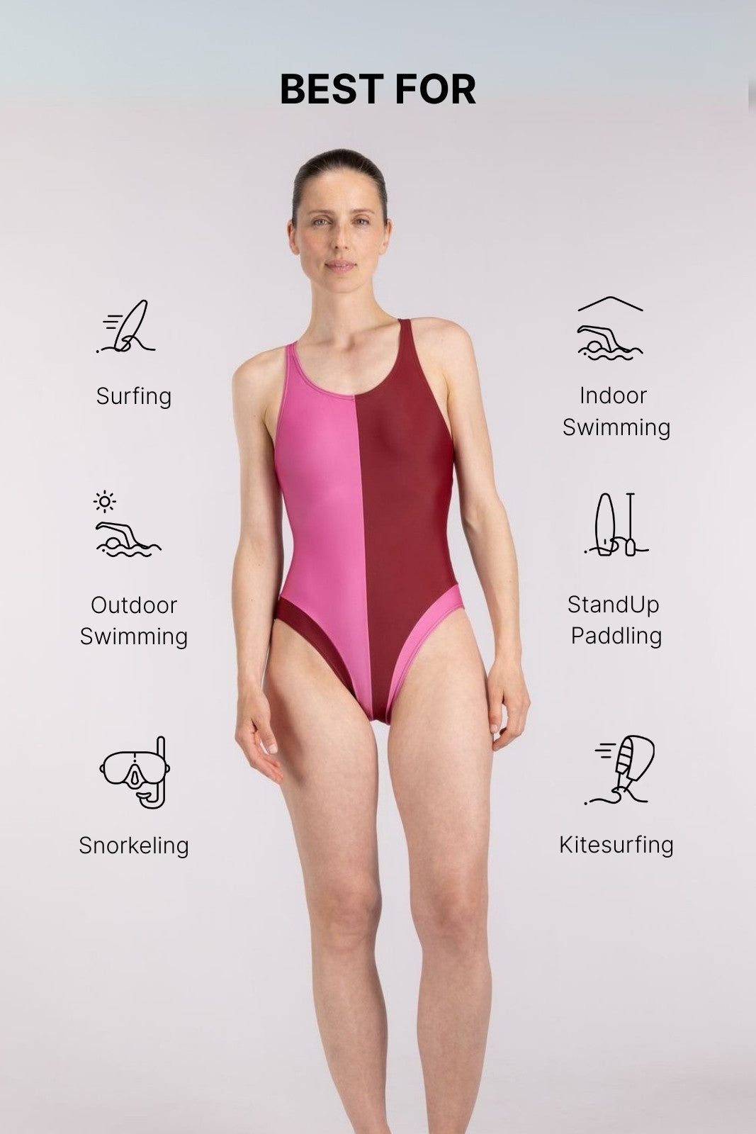 Racerback Swimsuit High Cut ― Red / Pink