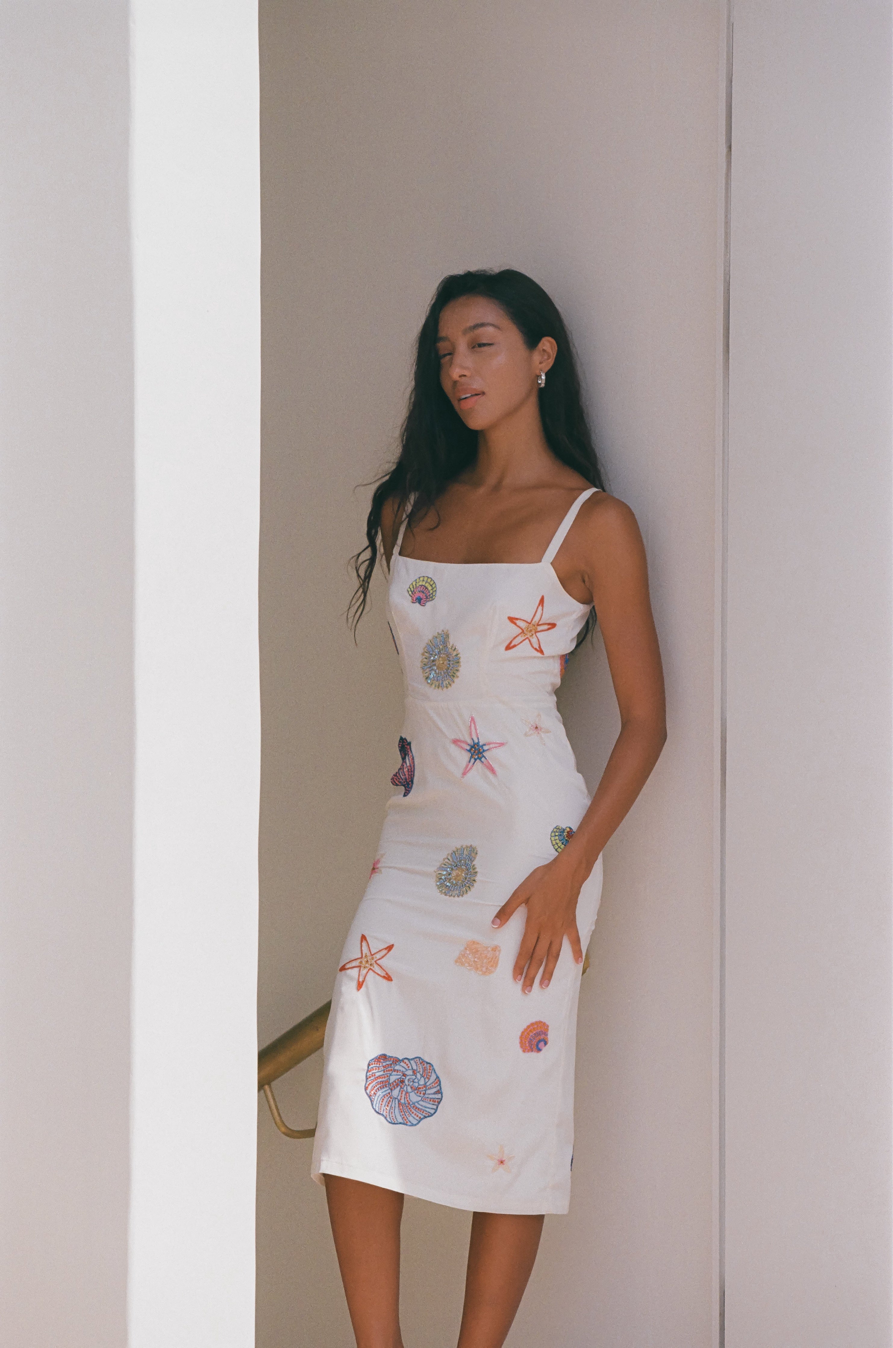 Kiara Crystal Midi Dress White