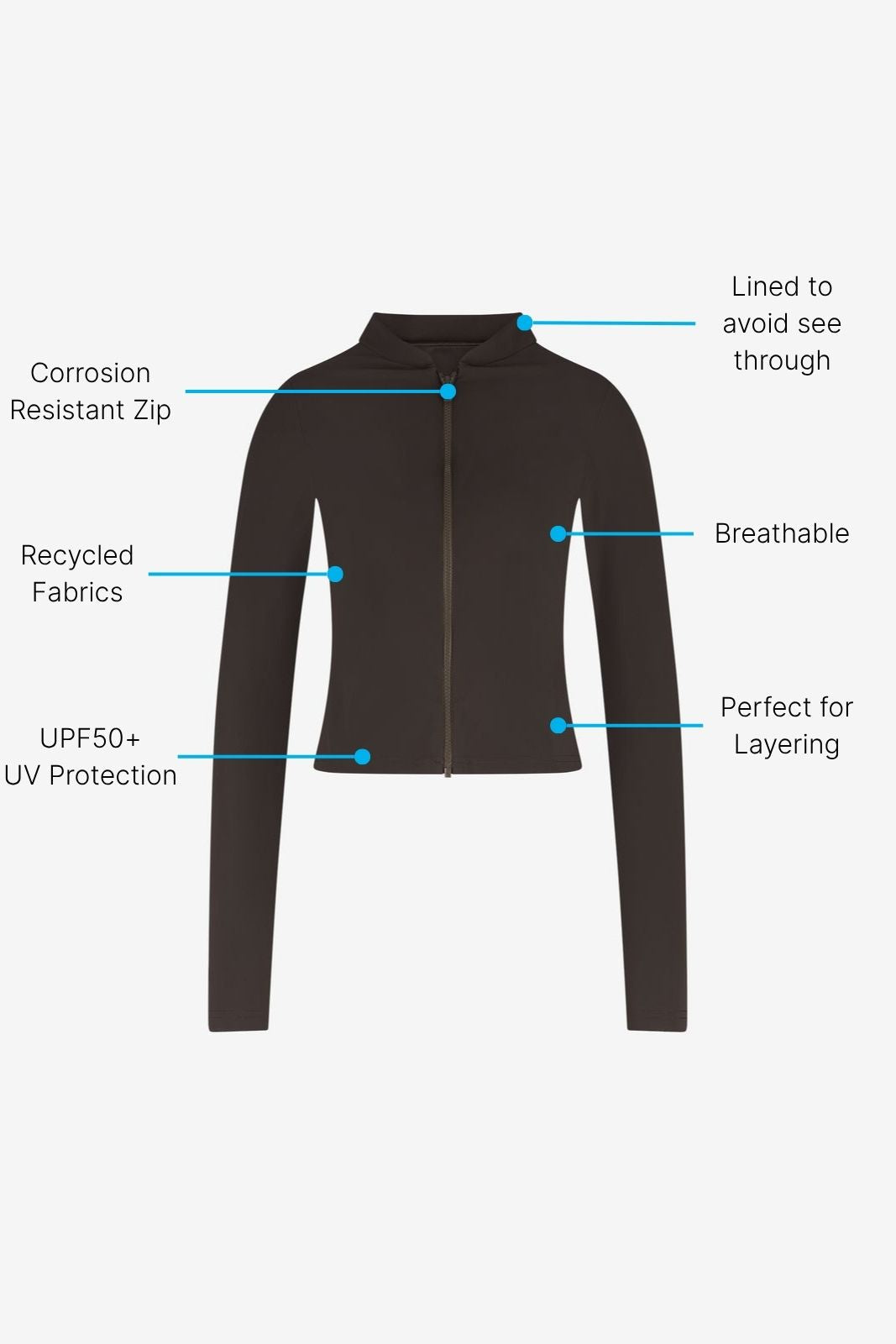 Rash Guard With Zip ― Coffee