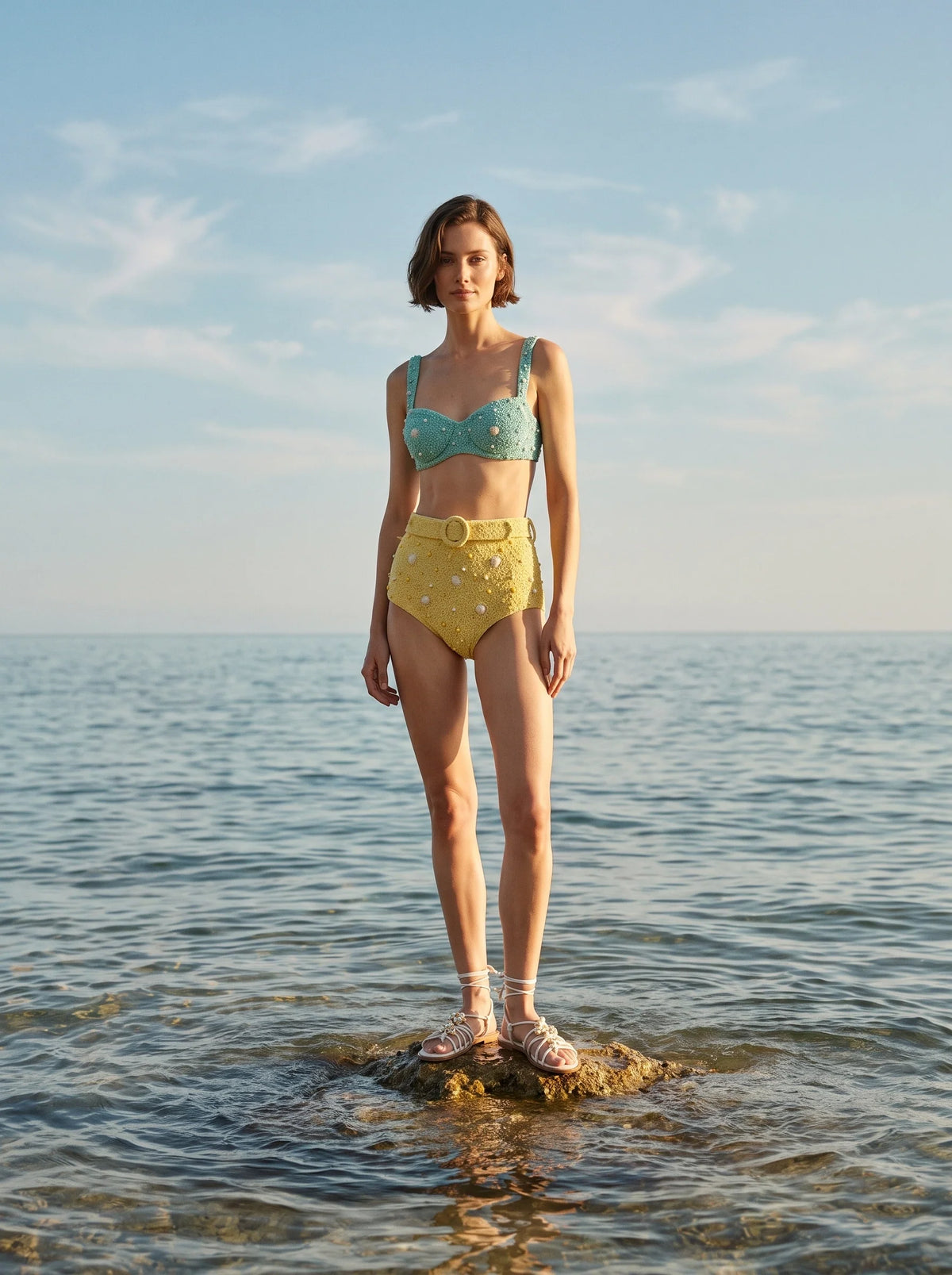 Heidi Shell Hand-Beaded Yellow Bikini Bottom