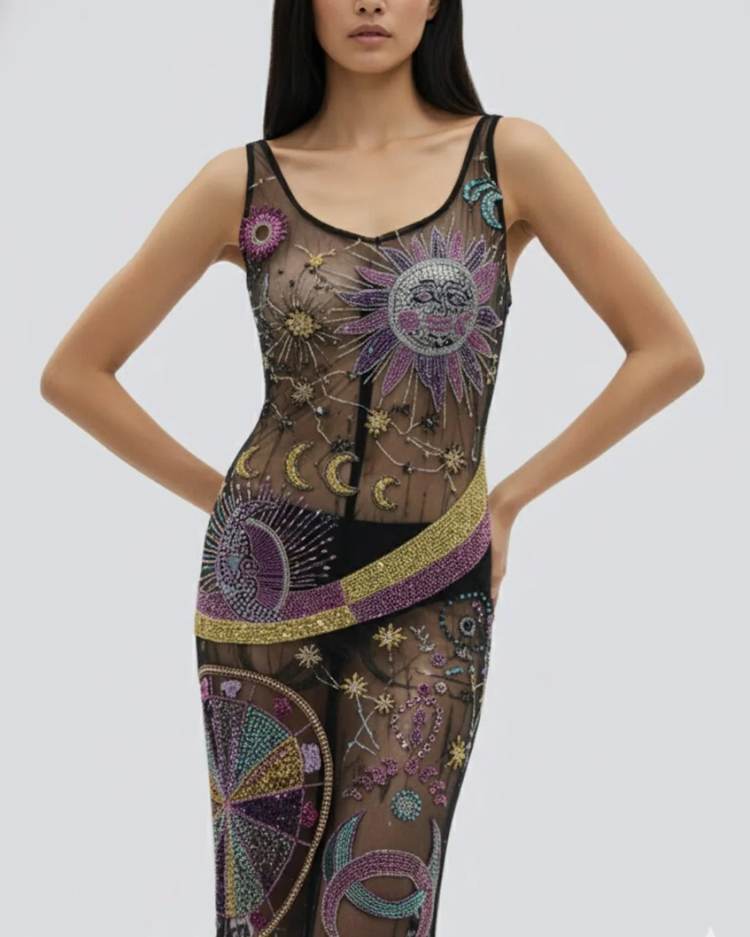 Starlit Cosmos Sheer Maxi Dress