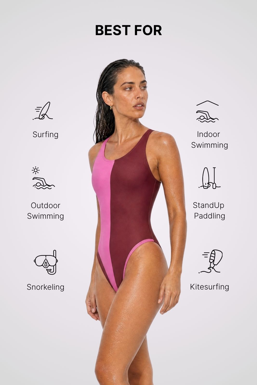 Racerback Swimsuit High Cut ― Red / Pink