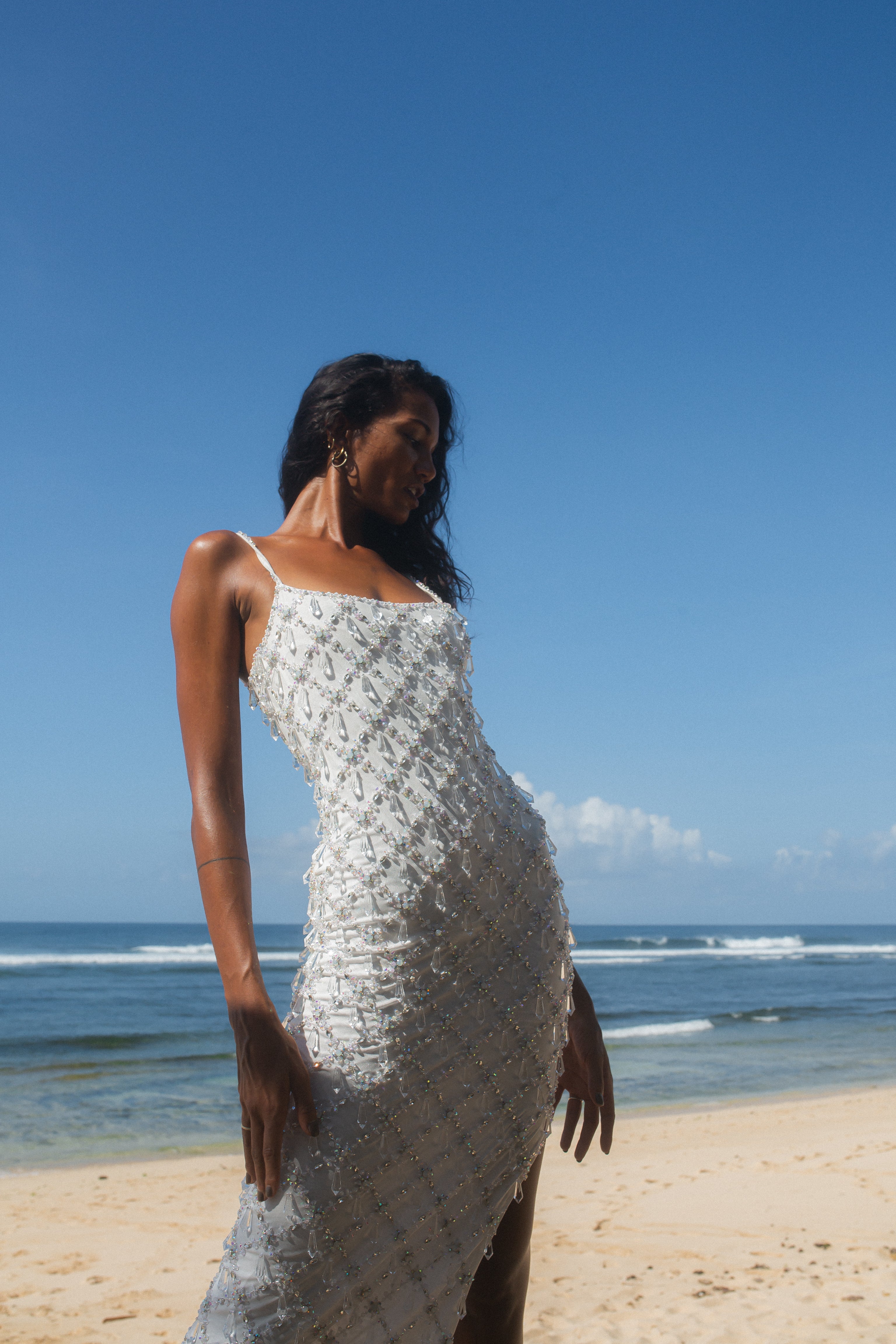 Calliope Luxury Crystal Maxi Party Dress White