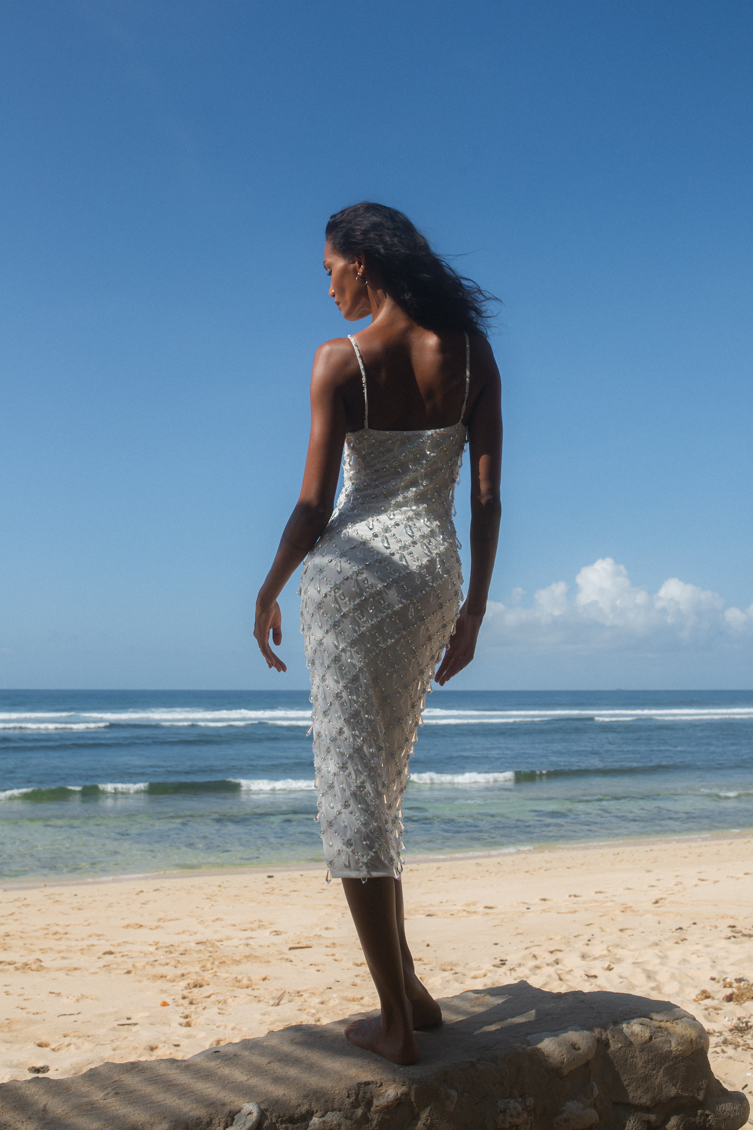 Calliope Luxury Crystal Maxi Party Dress White