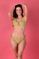 Dannie Recycled Rib String Bikini Top in Leaf Green