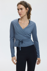 MERINO BALLET WRAP CARDIGAN - BLUE
