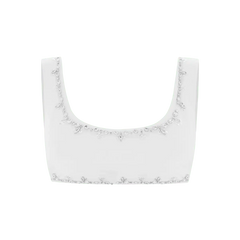 Aaliyah Hand Beaded Crystals Bikini Top - White