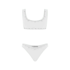 Aaliyah Hand Beaded Crystals Bikini Top White