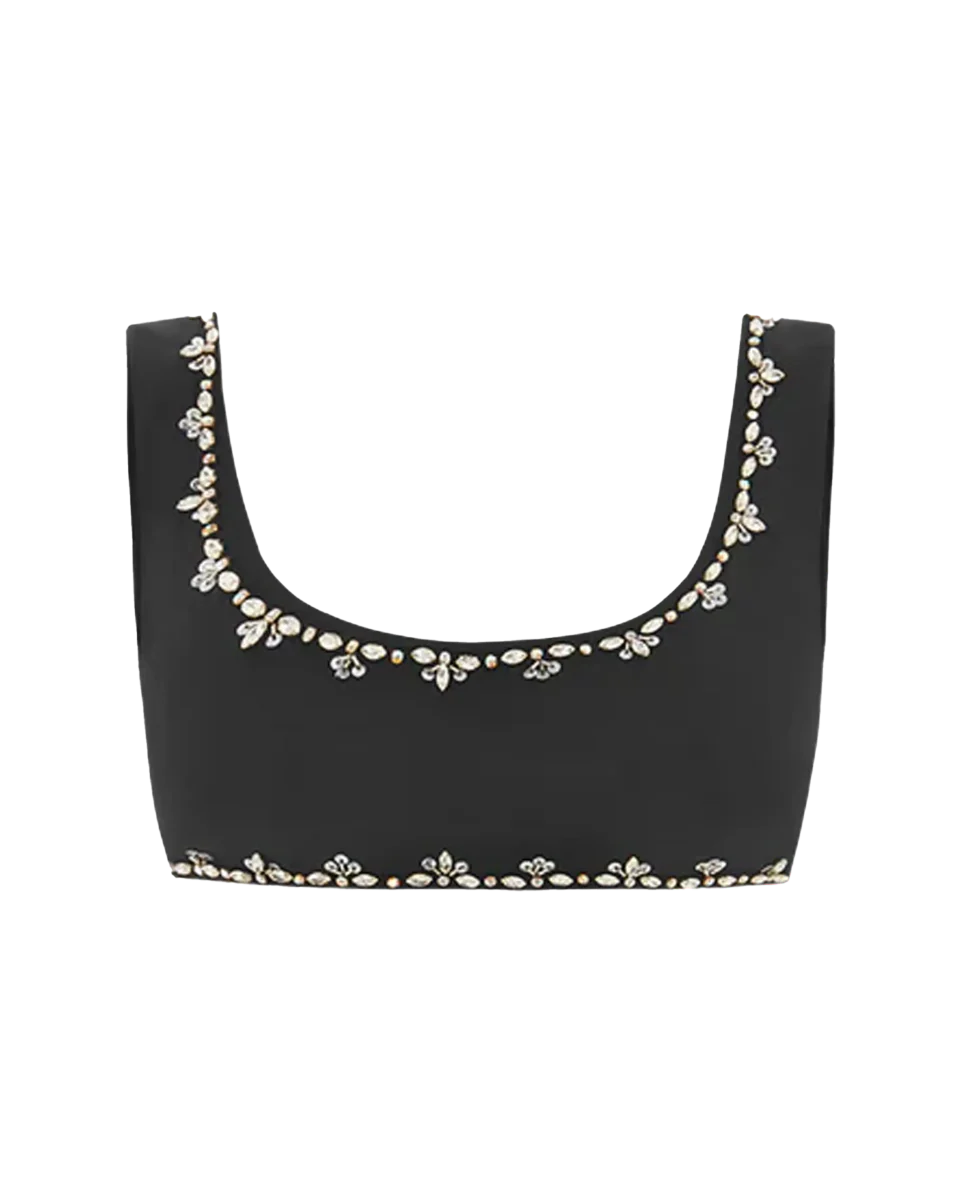 Aaliyah Hand Beaded Crystals Bikini Top - Black