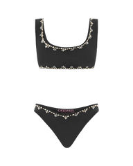 Aaliyah Hand Beaded Crystals Black Bikini Top