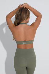 Flare Halter Bra in Sage