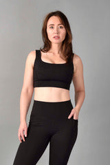 Brigitte Recycled Core Compression Longline Bra in Matte Black