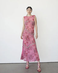 Bea Beaded Printed Chiffon Pink Dress