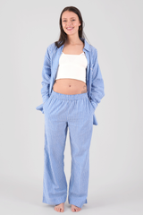Camellia Stripe Ethical-Cotton Pyjama Trouser - Santorini Blue