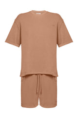 Cotton Casual T-Shirt & Short Set - Light Brown