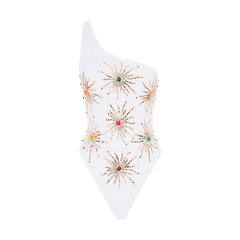 Callie One Shoulder Hand Embroidered Swimsuit - White