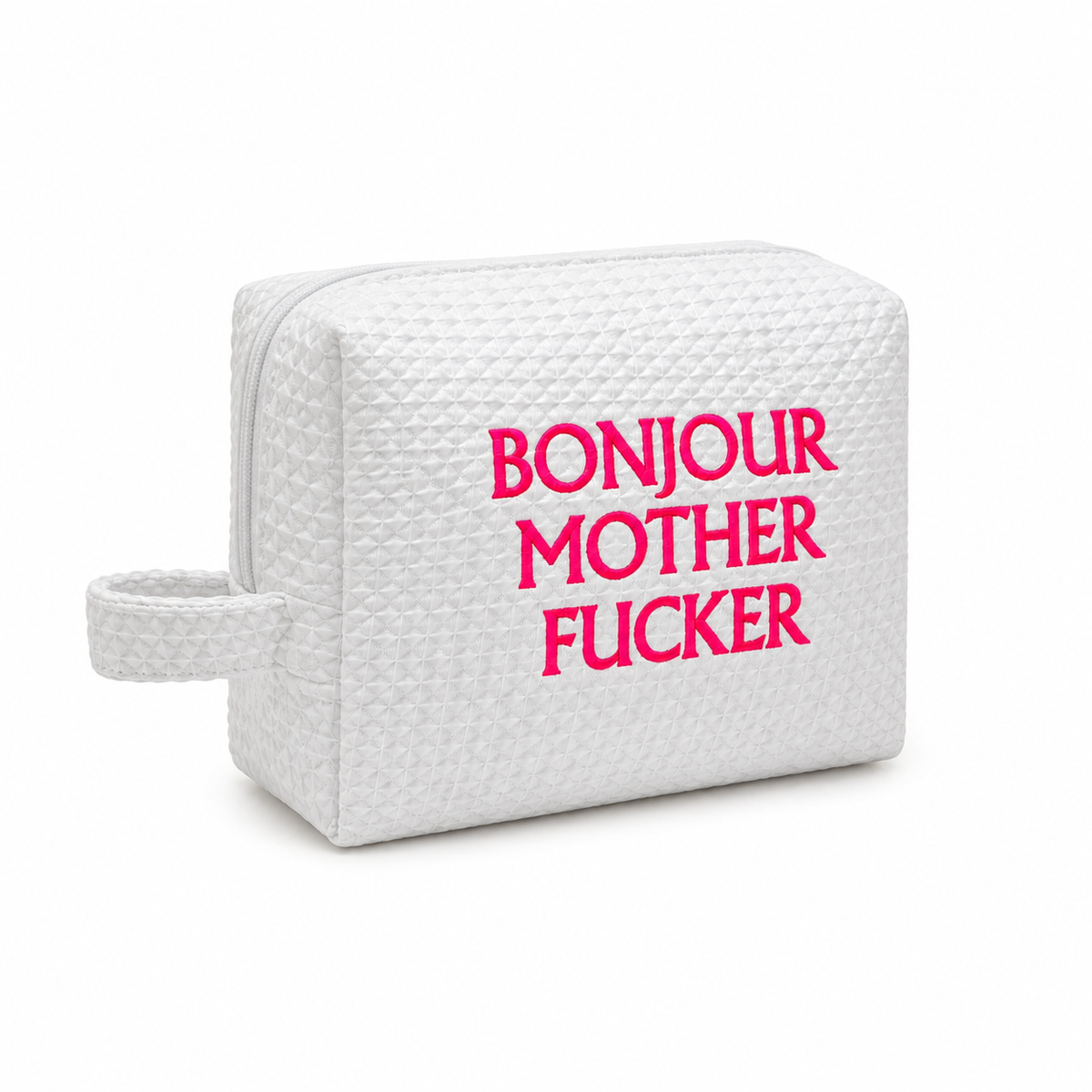 Bonjour MF White Waffle Weave Cosmetic Bag