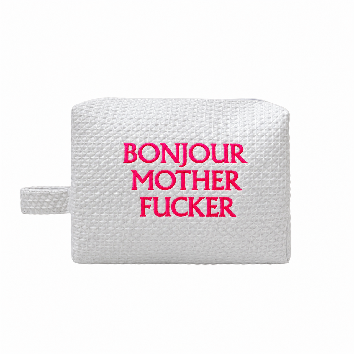 Bonjour MF White Waffle Weave Cosmetic Bag