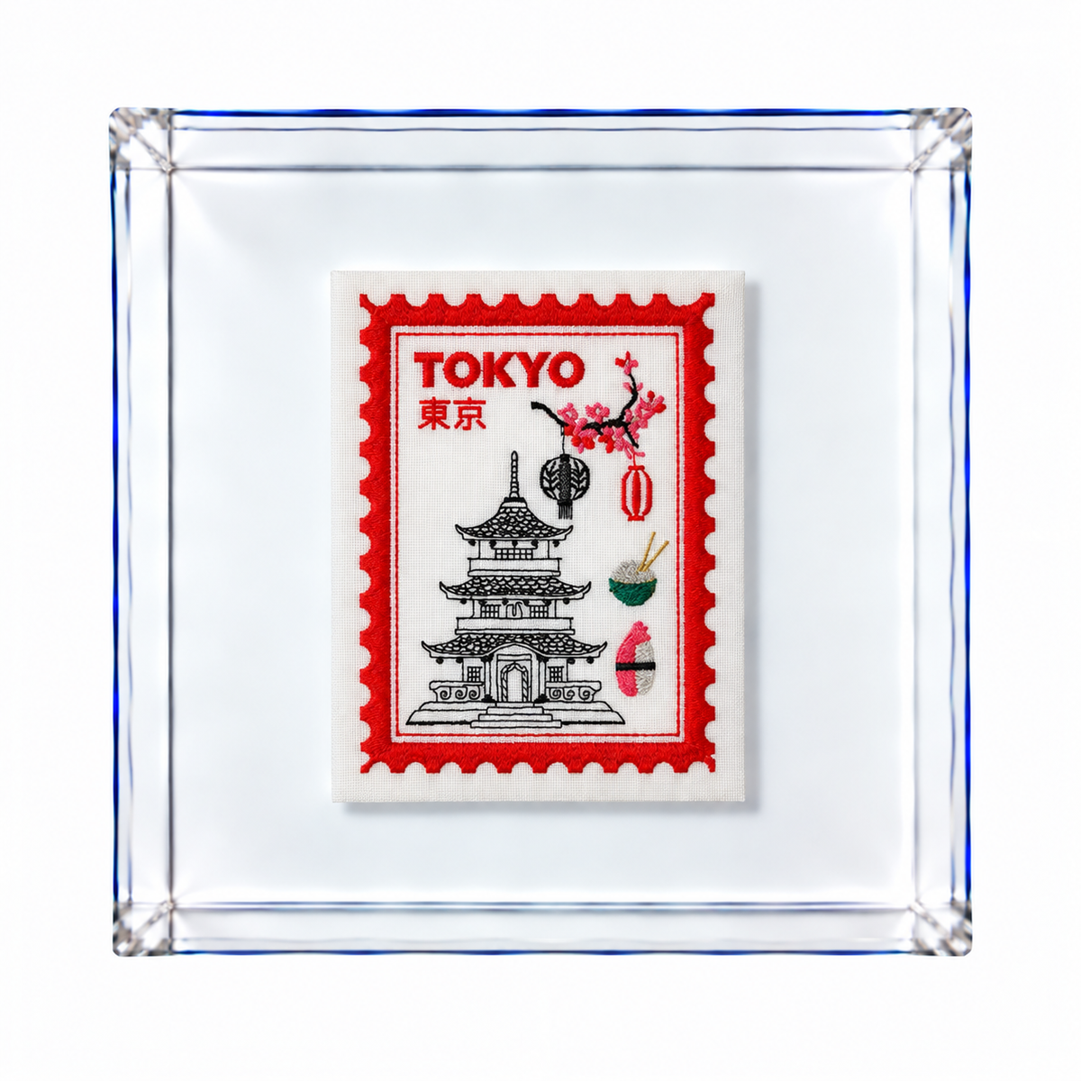 Tokyo Inspired Embroidered Postage Stamp