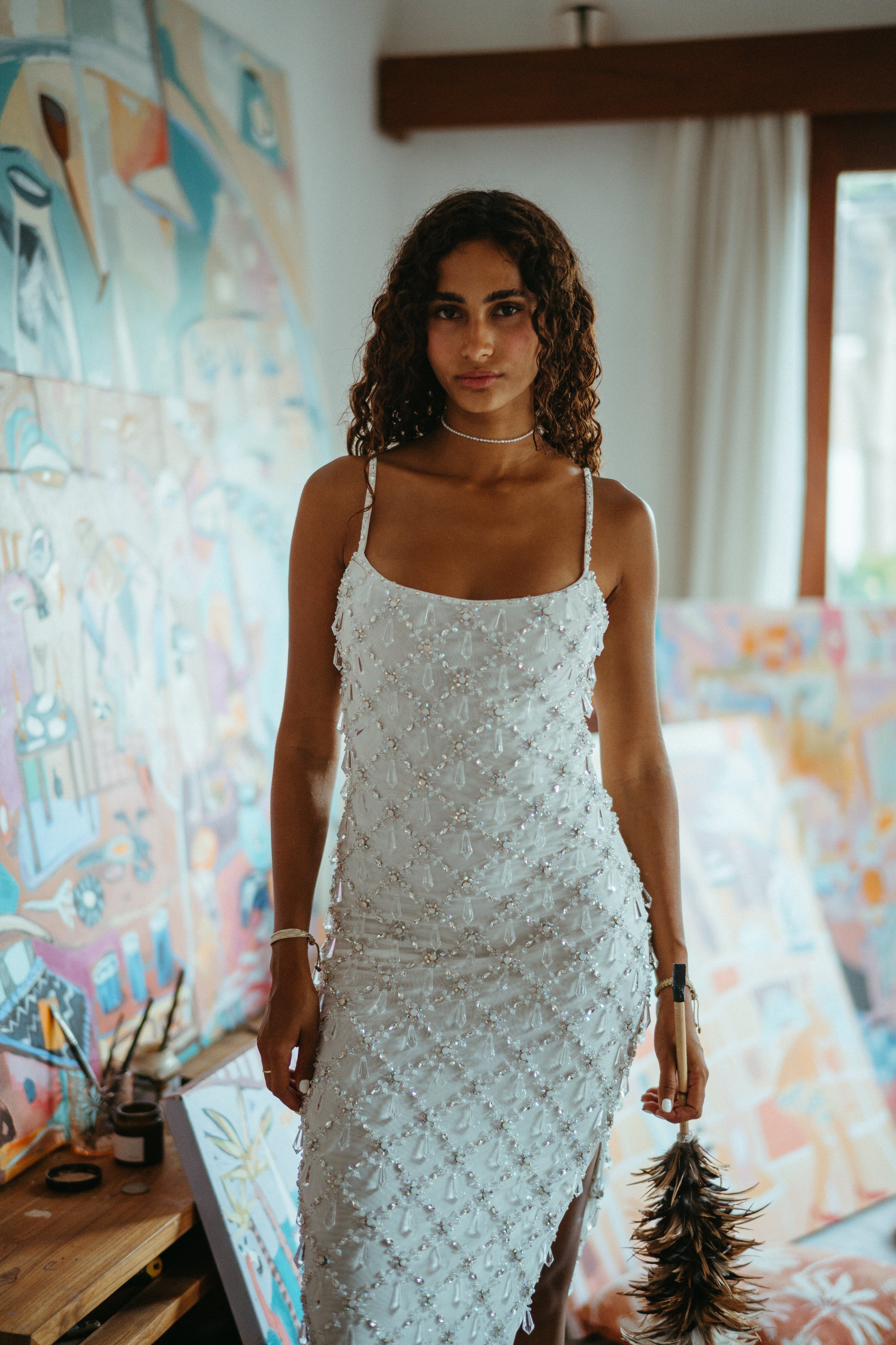 Calliope Luxury Crystal Maxi Party Dress White